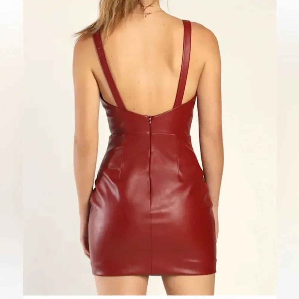 Lulus Perfect Pick Brick Red Vegan Leather Bodycon Mini Dress- M - Picture 3 of 12